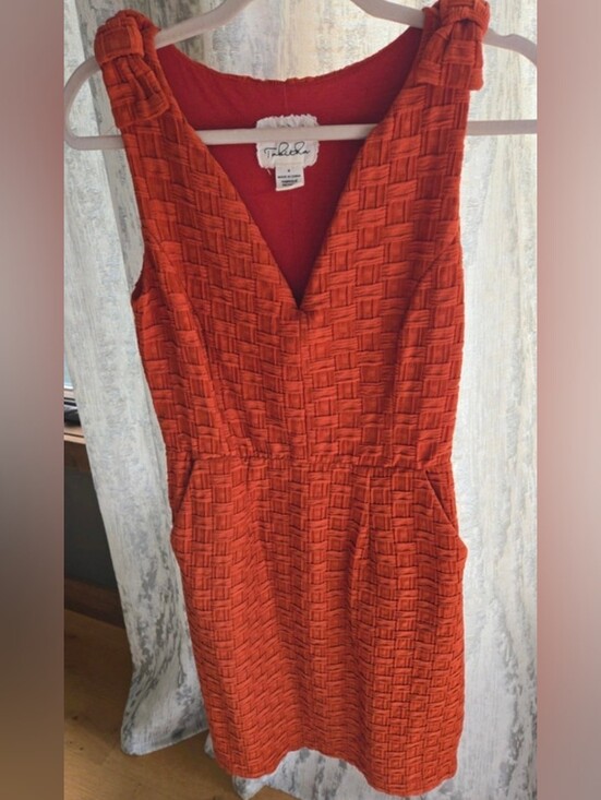 Anthropologie Dresses & Skirts - Anthropologie Tabitha Basketweave Textured Lined Pockets Dress 4 Quilted Rust